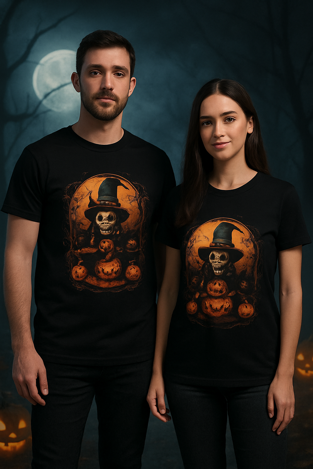 Witching Hour Pumpkin Master – Halloween Skull Sorcerer Tee